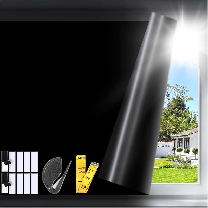 GLICPIX 100% Blackout Blinds with Stickers 118" x 59" Blackout Curtains for Bedroom Window Blinds No Drill Thermal Insulated and Block UV for Bedroom,Baby Nursery, RV,Media Room or Travel, Black - Image 1